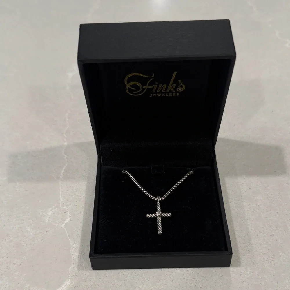 Sterling Silver David Yurman Cable Cross Pendant Necklace - Picture 3 of 7